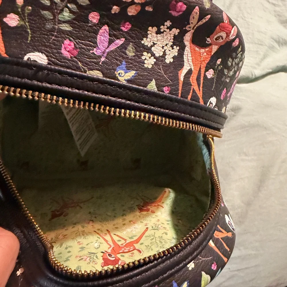 Loungefly Bambi Floral Mini Backpack in Dark Purple with Pink & Green Accents - Picture 4 of 4
